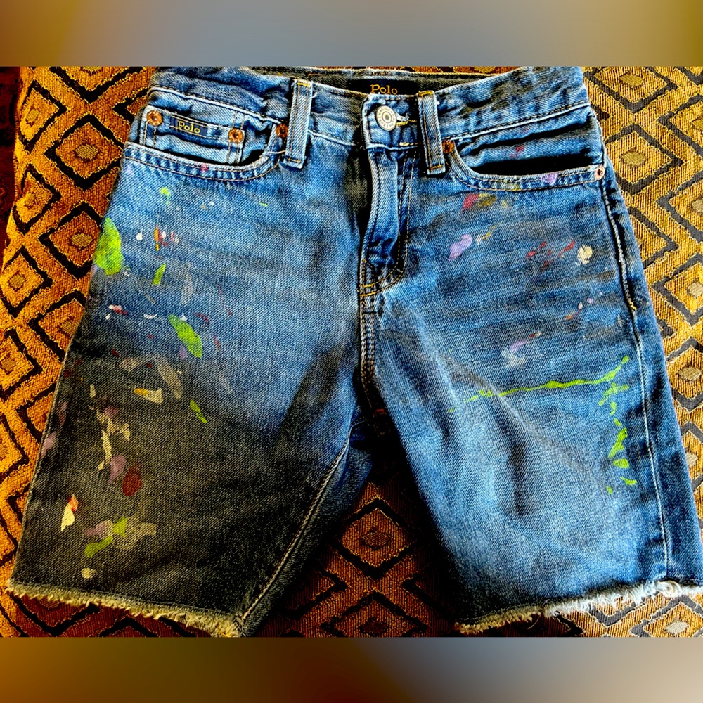 Kids Polo Ralph Lauren Paint Splash Cut Off Jean Shorts